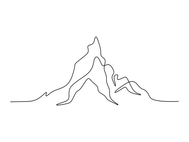 Continu één lijn tekening van bergketen landschap avontuur wintersport concept pro vector