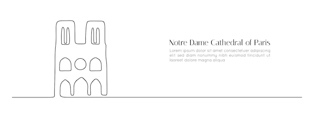 Vector continu één lijn tekening van de kathedraal van notre dame van parijs beroemde historische kerk in eenvoudige lineaire stijl franse bezienswaardigheid in bewerkbare stroke doodle outline vector illustratie