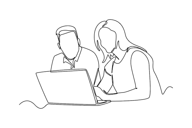 Continu een lijntekening bedrijf oprichters bespreken innovatie-ideeën in een zakelijke bijeenkomst met collega's Team werk concept Single line draw ontwerp vector grafische illustratie