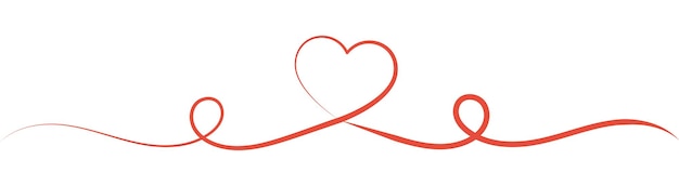 Vector continu een lijntekening hart abstract liefde symbool rood lint achtergrond
