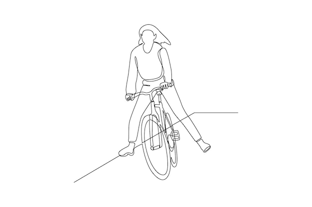 Continu één lijntekening Mensen fietsen fietsen op straat concept Doodle vectorillustratie