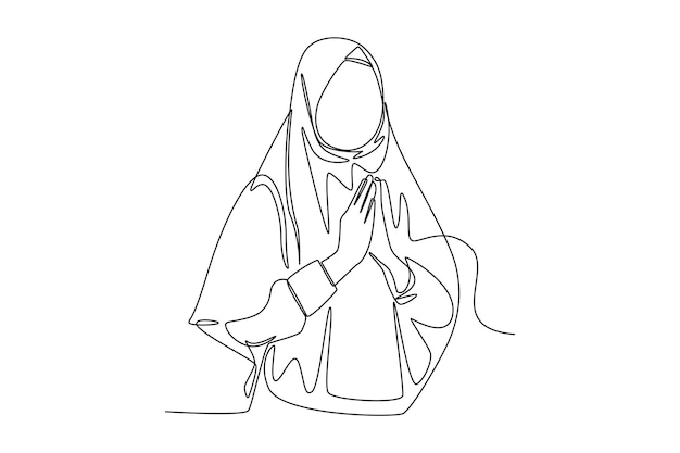 Continu een lijntekening moslim vrouwen ihram kleding Hajj en umrah concept Enkele lijn tekenen ontwerp vector grafische illustratie
