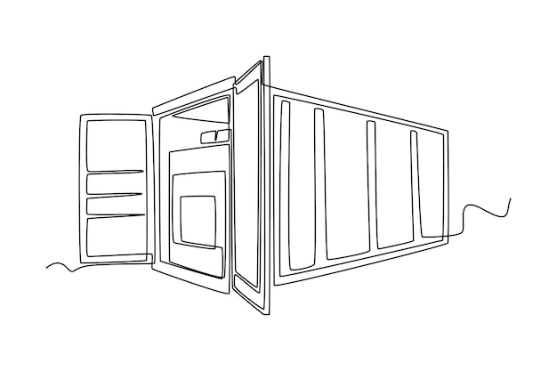 Continu één lijntekening Open een vrachtcontainer met volle kartonnen dozen Cargo Concept Enkele lijntekening ontwerp vector grafische illustratie