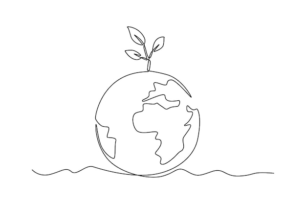 Continu een lijntekening plantenzaden groeien op de aarde Wereldmilieudag concept Enkele lijntekening ontwerp vector grafische illustratie