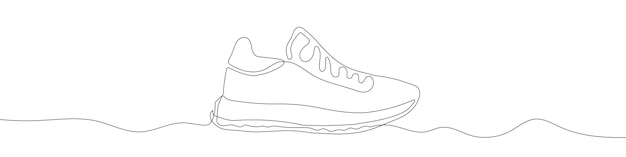 Continu één lijntekening silhouet van sneakers Het lineaire pictogram sneakers