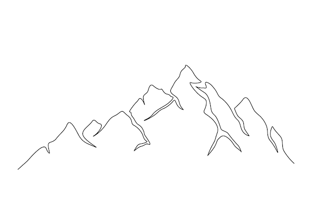 Vector continu een lijntekening van berglandschap eenvoudige lijn bergketen landschapsontwerp hoge bergen piek lineart tekening vector ontwerp avontuur wintersport wandelen en toerisme concept