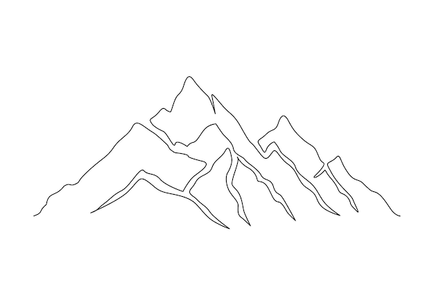 Continu een lijntekening van berglandschap Eenvoudige lijn bergketen landschapsontwerp Hoge bergen piek Lineart tekening vector ontwerp Avontuur wintersport wandelen en toerisme concept