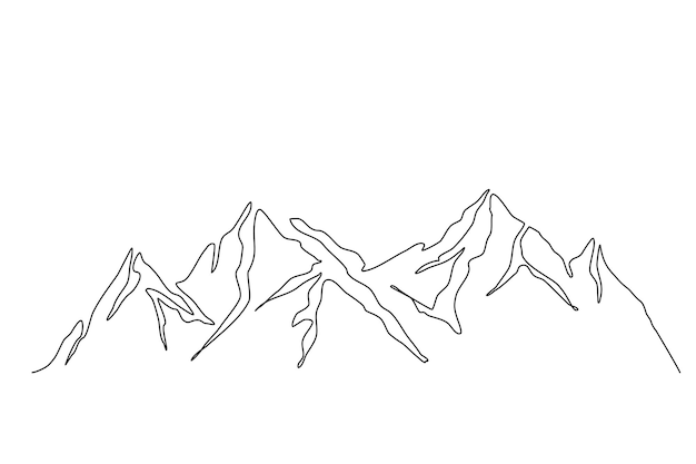 Vector continu een lijntekening van berglandschap hoge bergen piek lineart tekening vector ontwerp avontuur wintersport wandelen en toerisme concept eenvoudige lijn bergketen landschapsontwerp