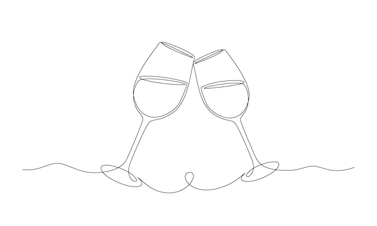 Continu één lijntekening van gejuich twee wijnglazen minimalistisch lineair concept van vieren Vector
