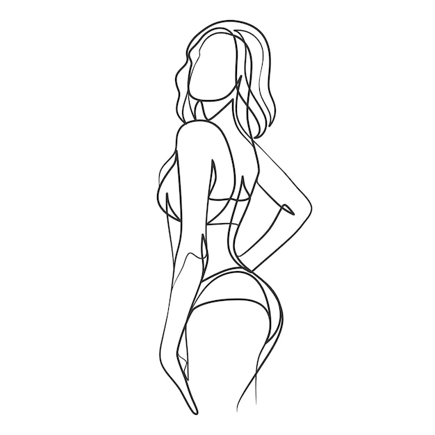 Continu één lijntekening van het lichaam van de vrouw in bikini. Jong meisje schoonheid minimalistisch. vrouwelijke figuur