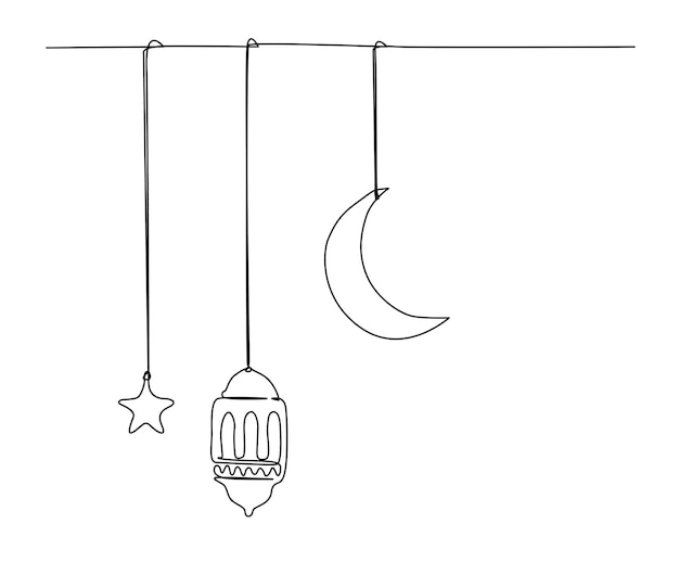 Continu één lijntekening van het Ramadan Kareem-symbool. Eenvoudige illustratie van ramadan latern, moskee,