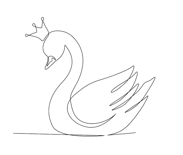 Continu één lijntekening van knobbelzwaan eenvoudige prinses zwaan omtrek vector illustratie