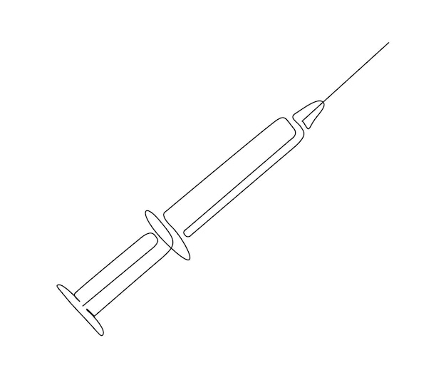 Continu één lijntekening van medische spuit en injectieflacon Eenvoudige illustratie van vaccin en injectiespuit lijntekeningen vectorillustratie