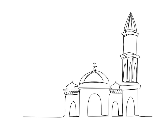 Continu een lijntekening van Moskee. Eenvoudige illustratie van islamitische ornament lijntekeningen vector illus