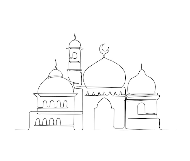 Continu een lijntekening van Moskee. Eenvoudige illustratie van islamitische ornament lijntekeningen vector illus