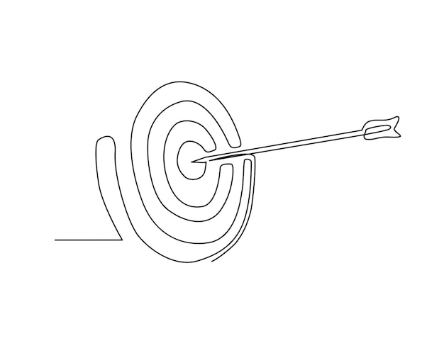 Continu een lijntekening van pijl op het doel pijl boogschieten zakelijke uitdaging metafoor lijntekeningen tekening vectorillustratie