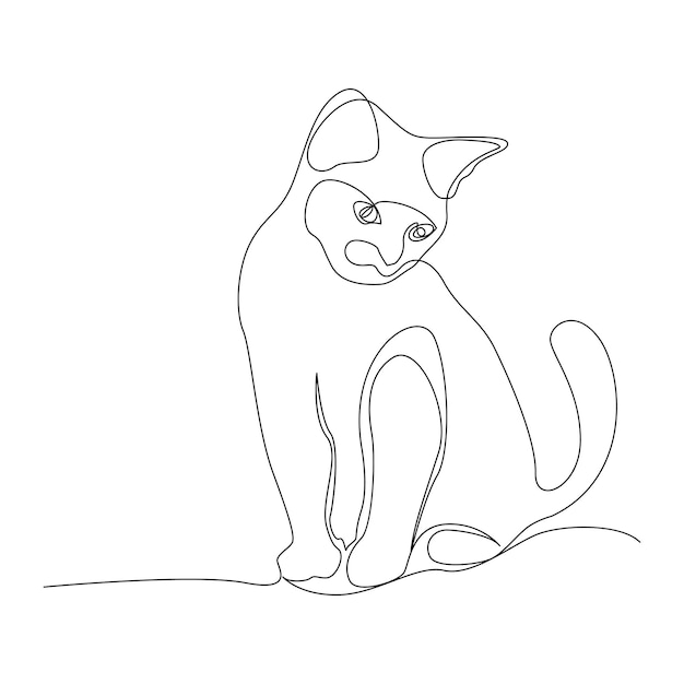 Vector continu één lijntekening van schattige kat uit lijn vector kunst tekening minimalistisch ontwerp
