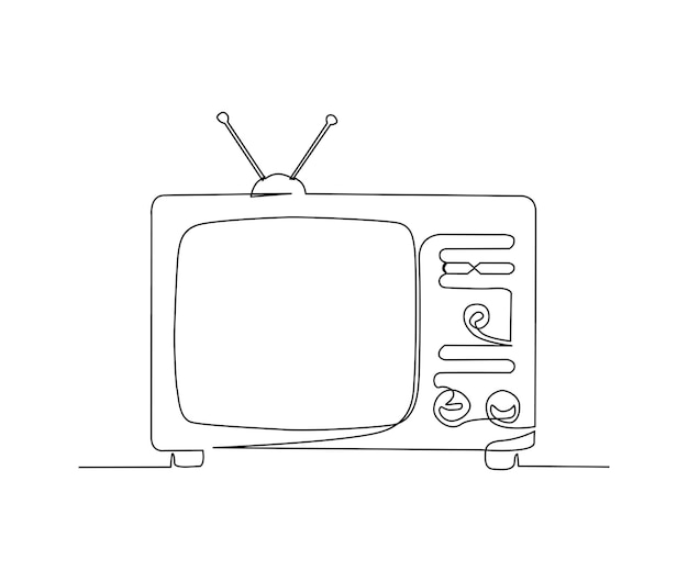 Vector continu een lijntekening van vintage analoge televisie eenvoudige retro tv handgetekende schets vector illustratie