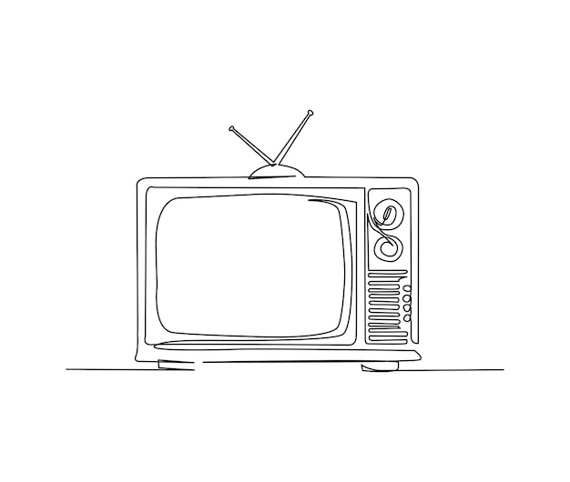 Continu een lijntekening van vintage analoge televisie Eenvoudige Retro TV handgetekende vectorillustratie