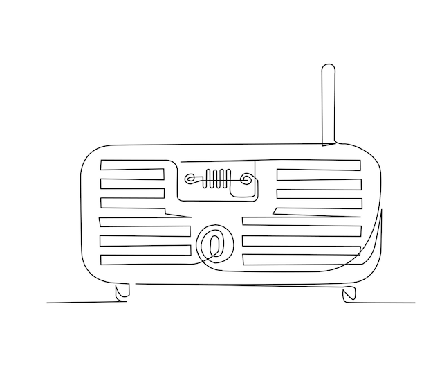 Continu een lijntekening van vintage uitzending radio-ontvanger Eenvoudige Retro radio lineart vectorillustratie