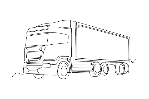 Continu één lijntekening vrachtauto's transport met containers Cargo Concept Single line draw ontwerp vector grafische illustratie