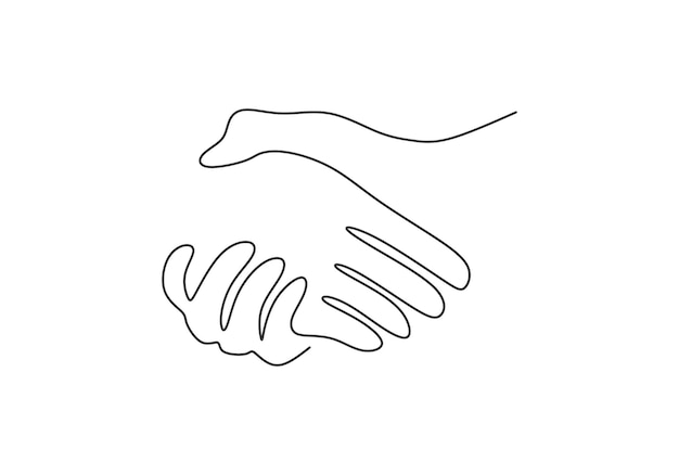 Continu één regel vectorillustratie van een handdruk Business overeenkomst concept geïsoleerd op witte achtergrond Schudden handen van zakenpartners getekend door één regel in minimalisme ontwerp