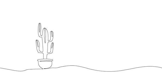 Continu lijntekening cactus in pot