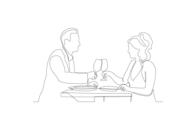 Continu lijntekening portret van een romantisch diner paar vectorillustratie premium vector