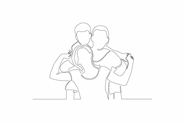 Continu lijntekening portret van gelukkige familie profiel vectorillustratie Premium Vector