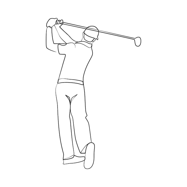 Continu lijntekening van golfer