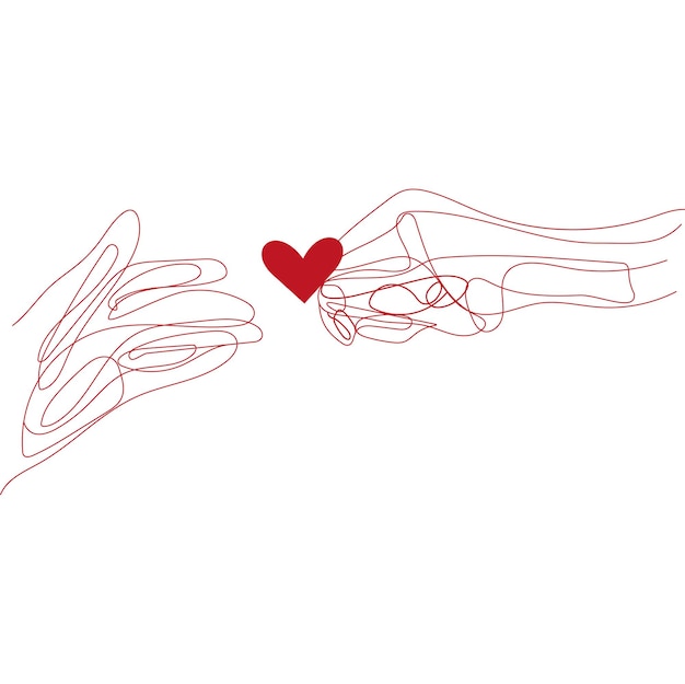 Continu lijntekening van handen met twee hart minimalisme ontwerp op witte achtergrond. Twee handen