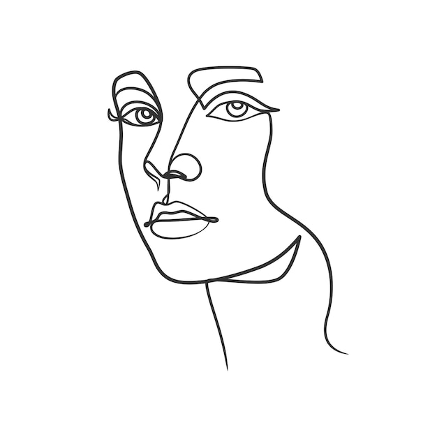Continu lijntekening van het gezicht van de vrouw. Leuk vrouwelijk lineair portret. Vrouwenportret met één regel