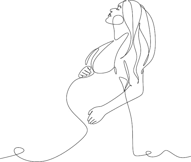 Vector continu lijntekening van zwangere vrouw vectorillustratie