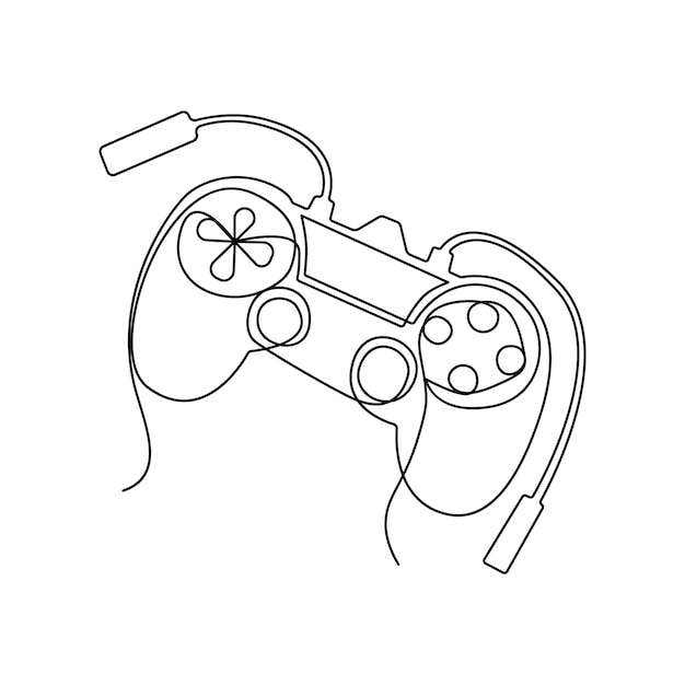 Vector continu one-line tekening van de spelcontroller en single-line kunst van de joystick illustratie