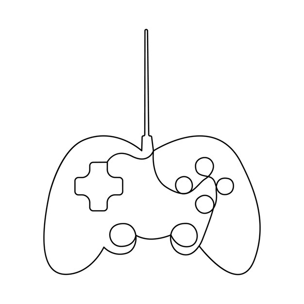 Vector continu one-line tekening van de spelcontroller en single-line kunst van de joystick illustratie