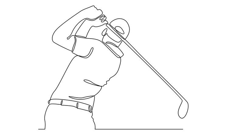 continue lijn kunst van golfspeler raakte de bal