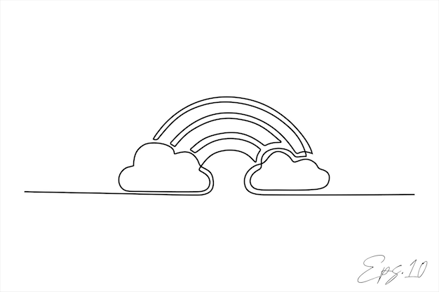 continue lijn vector illustratie ontwerp van wolken met regenboog