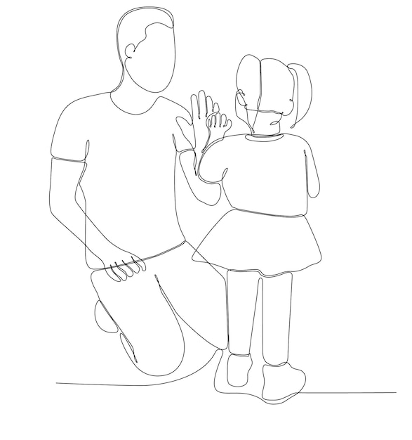 continue lijntekening van vader high-fiving zoon