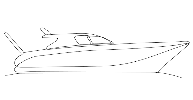 continue lijntekening vanaf de boot die met hoge snelheid door het water vaart.