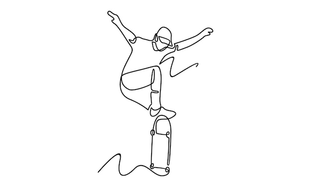 Continue line of man playing skateboard vector illustration