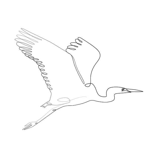 Continues line art drawing crane stork illustration