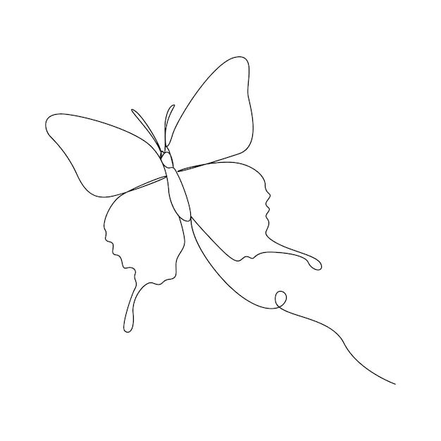 Continuous butterfly one line drawing and simple single outline vector Drawing