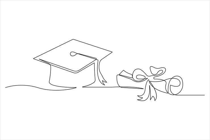 Continuous cap one line art drawing of graduation hat concept outline vector