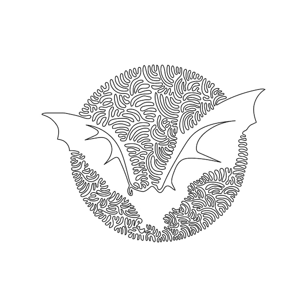 Vector continuous curve one-line drawings of bats are agile in flight