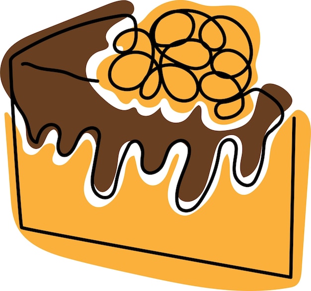Vector continuous delicious sliced cake piece of sweet dessert with chocolate vector illustration line art