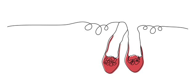 Vettore disegno continuo di una linea donne scarpe da balletto donne scarpe piatte disegno di contorno design di scarpe di moda