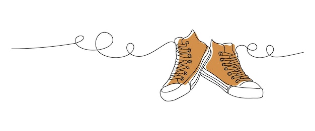 Disegno continuo di una linea di scarpe femminili icona di scarpe da ginnastica lady contorno di design di scarpe chucks di moda