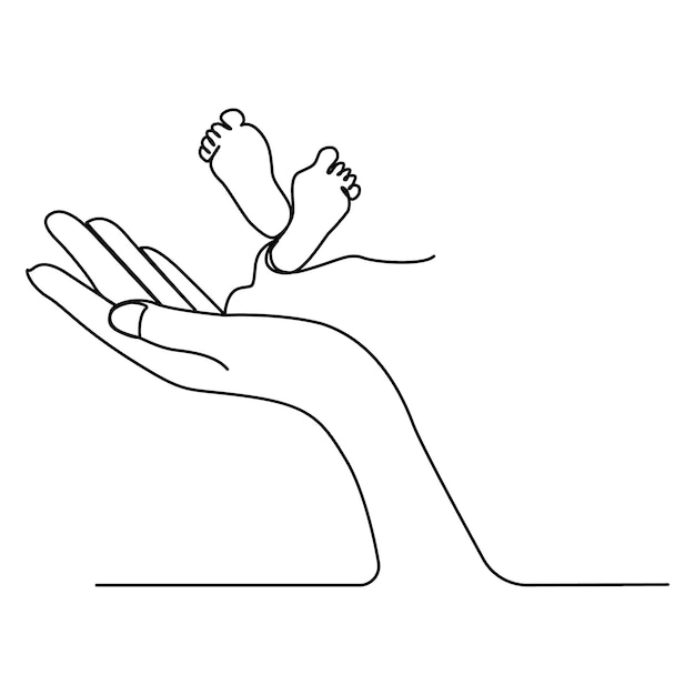 Continuous Drawing of Hand and baby feet with one line illustration