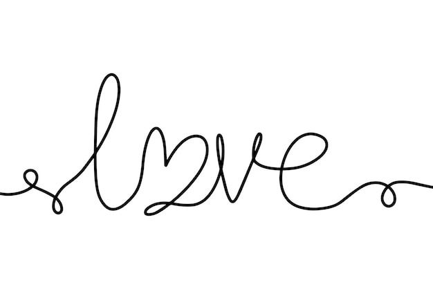 Continuous drawing inscription love Fashion minimalist illustration One line drawing