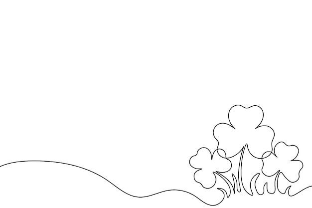 Linea di disegno continuo con contorno di trifoglio su sfondo bianco happy st patrick's day banner ector